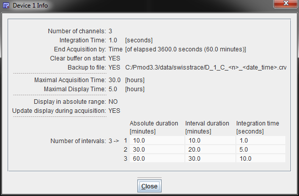 Confirmation of the protocol settings